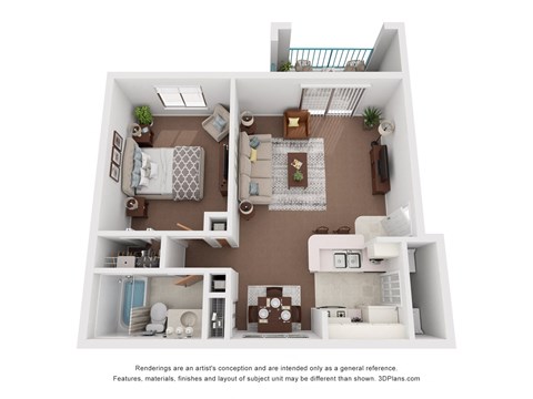 Floor plan for 1 bed, 1 bath, 699 sqft